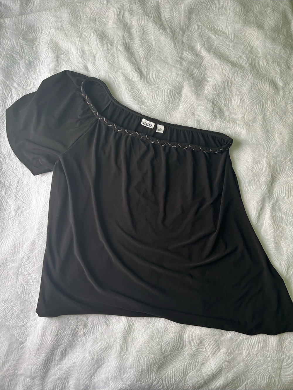 Cato Black Off-Shoulder Top with Braided Neckline